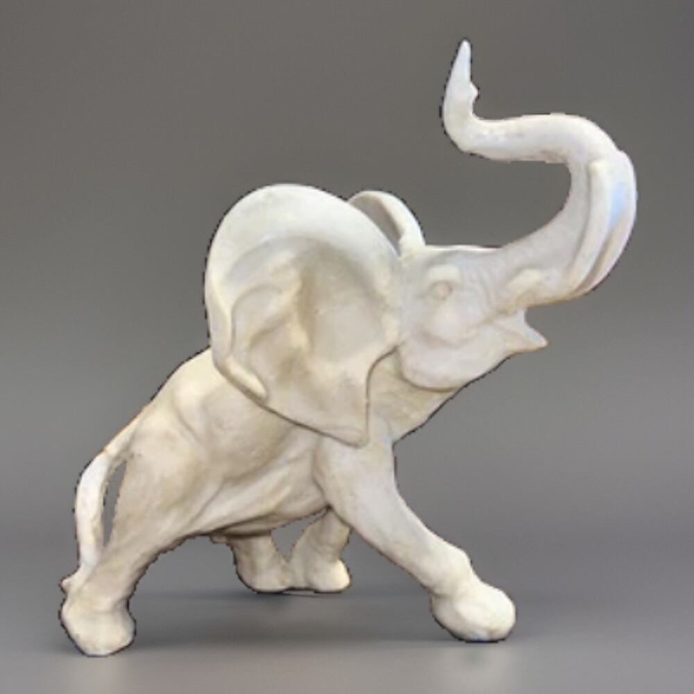 VTG Polyresin Elephant Figurine Tusk Up Good Luck Animal Collectible 5.75" Decor